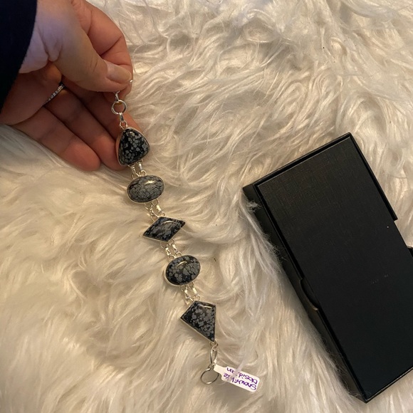 Snowflake Obsidian 925 marked bracelet - Picture 3 of 4